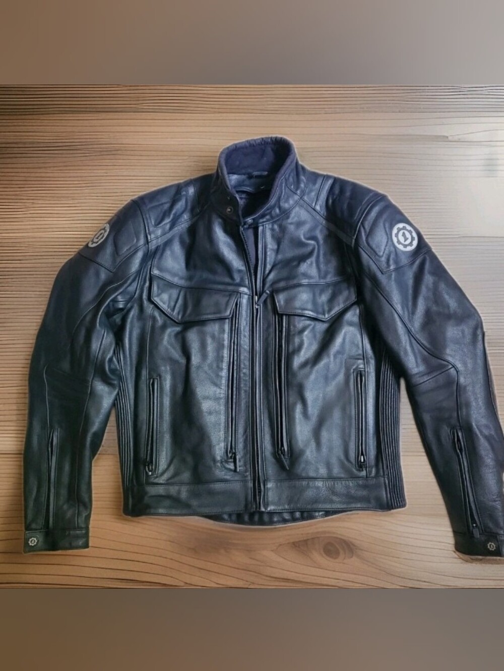 First Gear Black Leather Motorcycle Jacket - Womens Small